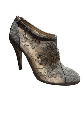 Valentino Garavani Black Lace Heeled Crystal Booties Size 39 US 9